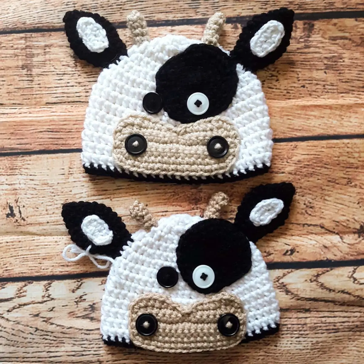 Black & White Crochet Cow Beanie